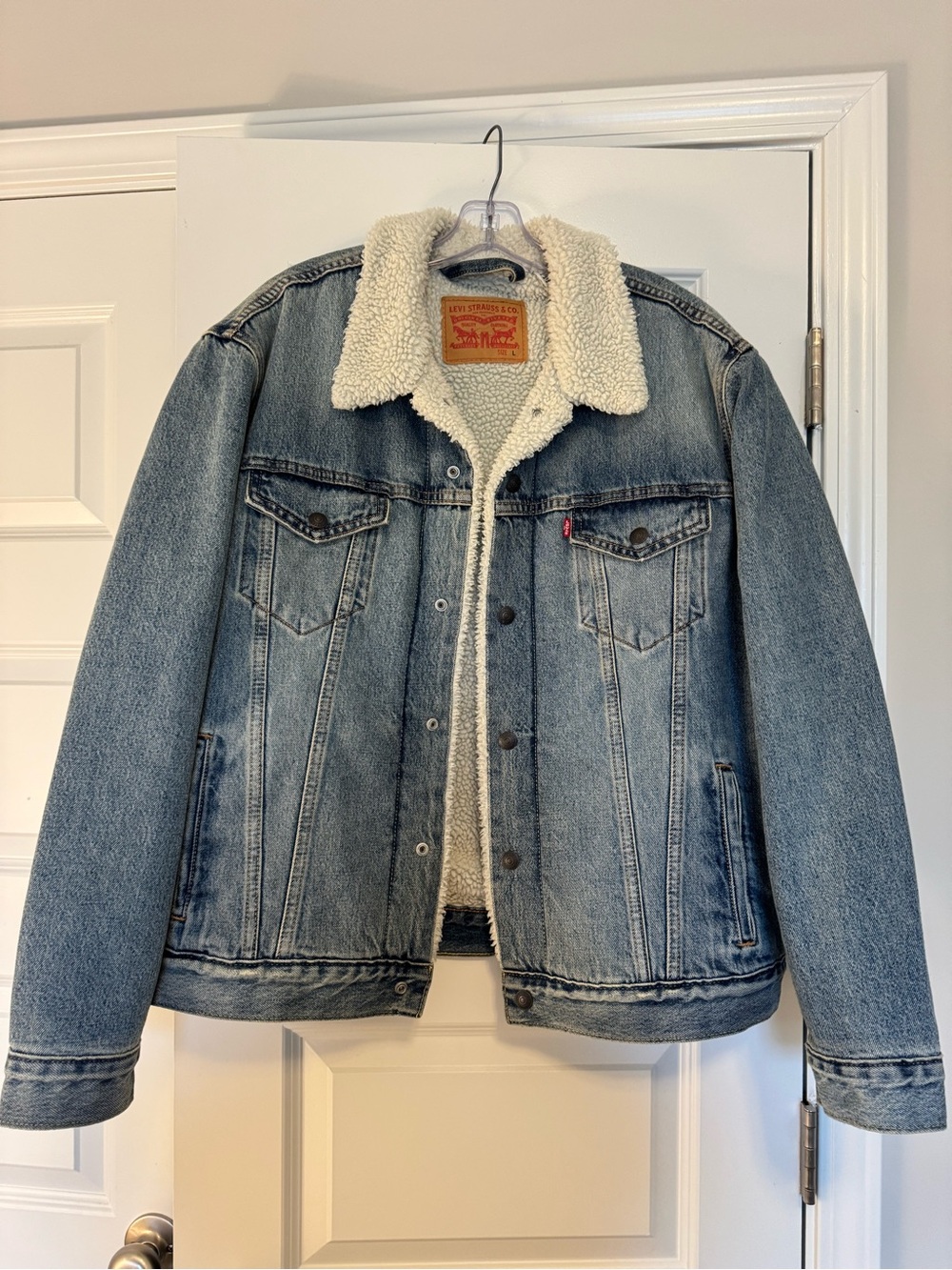 Levi's Light Blue Denim Jacket with Cream Sherpa Collar